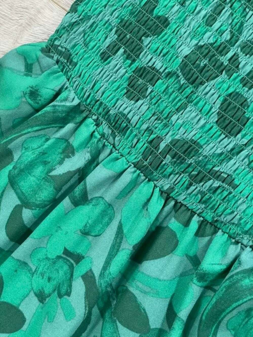 Sugarlips Emerald Green Floral Smocked Tiered Midi Dress Puff Sleeve Small - Picture 8 of 14